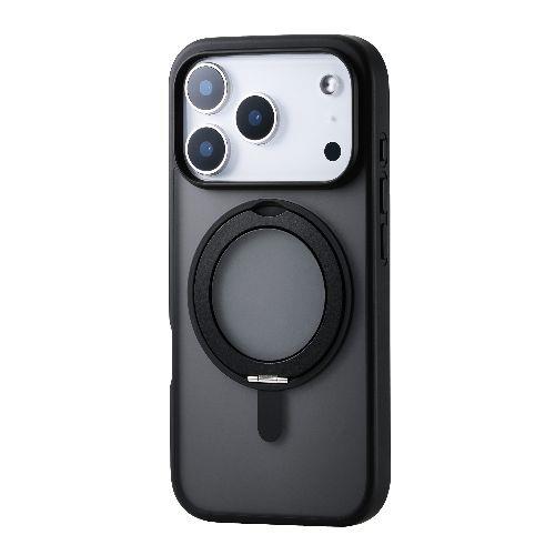 エレコム(ELECOM) PM-A25CMAGSTBK ブラック iPhone17 Pro ケース ハイブリッド 衝撃吸収 MAGKEEP 磁力吸着ワイヤレス充電対応 360度回転スタンド付