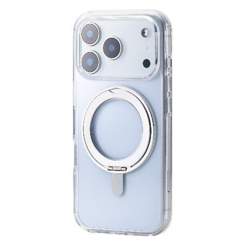 エレコム(ELECOM) PM-A25CMAGSTSV シルバー iPhone17 Pro ケース ハイブリッド 衝撃吸収 MAGKEEP 磁力吸着ワイヤレス充電対応 360度回転ｽﾀﾝﾄﾞ付