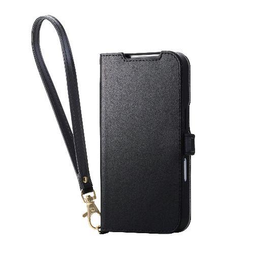 エレコム(ELECOM) PM-A25CPLFY4BK ブラック iPhone17 Pro ケース レザー 手帳型 マグネット 衝撃吸収 ハンドストラップ付 スタンド機能付