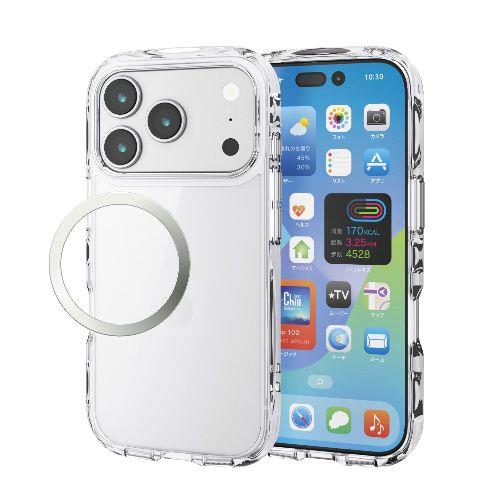 エレコム(ELECOM) PM-A25CTSLACR クリア iPhone17 Pro ケース ハイブリッド 衝撃吸収 軽量 薄型 磁気吸着対応メタルステッカー付 TOUGH SLIM LITE