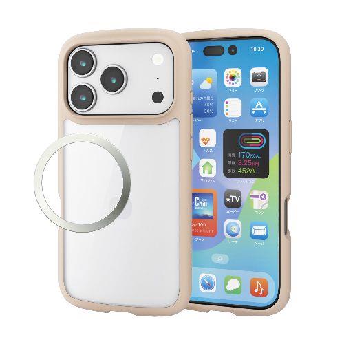 エレコム(ELECOM) PM-A25CTSLFCBE ベージュ iPhone17 Pro ケース ハイブリッド 衝撃吸収 軽量 薄型 磁気吸着対応メタルステッカー付