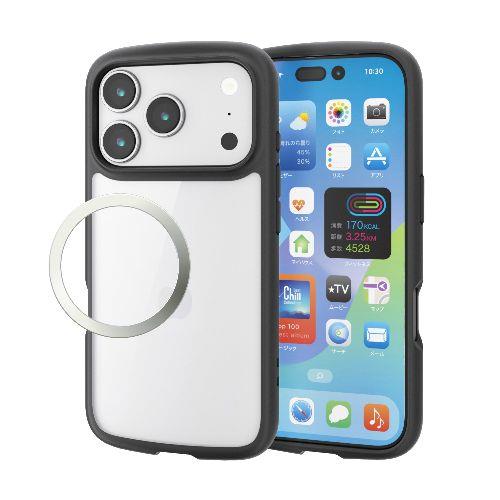 エレコム(ELECOM) PM-A25CTSLFCBK ブラック iPhone17 Pro ケース ハイブリッド 衝撃吸収 軽量 薄型 磁気吸着対応メタルステッカー付