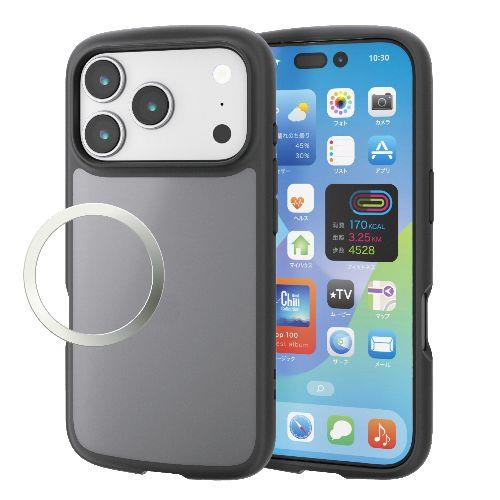 エレコム(ELECOM) PM-A25CTSLFCBKM マットブラック iPhone17 Pro ケース ハイブリッド 衝撃吸収 軽量 薄型 磁気吸着対応メタルステッカー付