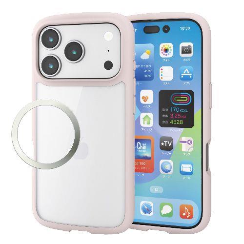 エレコム(ELECOM) PM-A25CTSLFCPN ピンク iPhone17 Pro ケース ハイブリッド 衝撃吸収 軽量 薄型 磁気吸着対応ﾒﾀﾙｽﾃｯｶｰ付 TOUGH SLIM LITE