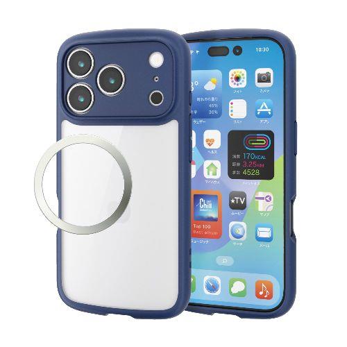 エレコム(ELECOM) PM-A25CTSLFCKNV ネイビー iPhone17 Pro ケース ハイブリッド 衝撃吸収 軽量 薄型 磁気吸着対応メタルステッカー付 極限保護