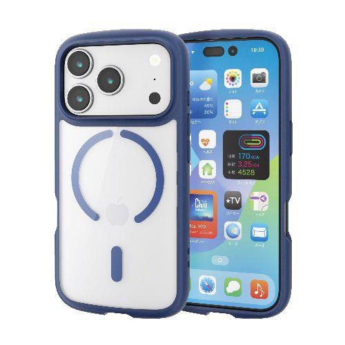 エレコム(ELECOM) PM-A25CTSLFCMNV ネイビー iPhone17 Pro ケース ハイブリッド 衝撃吸収 軽量 薄型 MAGKEEP 磁力吸着ワイヤレス充電対応