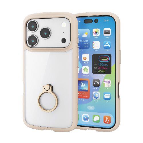 エレコム(ELECOM) PM-A25CTSLFCRBE ベージュ iPhone17 Pro ケース ハイブリッド 衝撃吸収 軽量 薄型 リング付 スタンド機能付 TOUGH SLIM LITE