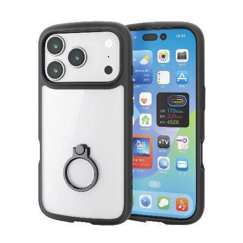 エレコム(ELECOM) PM-A25CTSLFCRBK ブラック iPhone17 Pro ケース ハイブリッド 衝撃吸収 軽量 薄型 リング付 スタンド機能付 TOUGH SLIM LITE