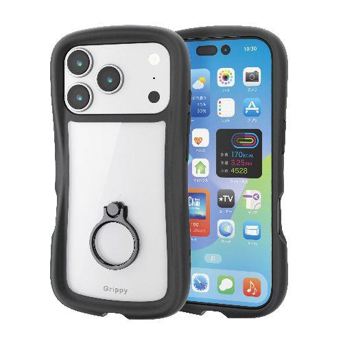 エレコム(ELECOM) PM-A25CGRPFRBK ブラック iPhone17 Pro ケース ハイブリッド 衝撃吸収 リング付 スタンド機能付 Grippy