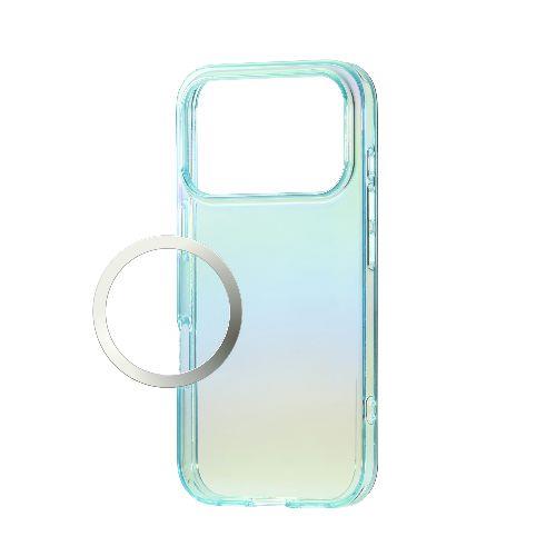 エレコム(ELECOM) PM-A25CUCABU ブルー iPhone17 Pro ケース ソフト 磁気吸着対応メタルステッカー付 オーロラデザイン