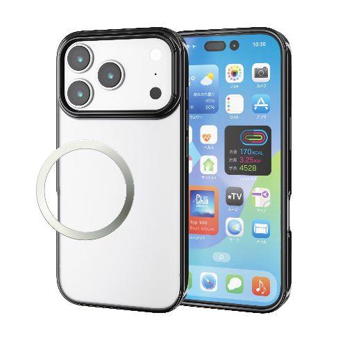 エレコム(ELECOM) PM-A25CUCTMBK ブラック iPhone17 Pro ケース ソフト 薄型 磁気吸着対応メタルステッカー付 メタリックデザイン