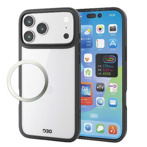 エレコム(ELECOM) PM-A25DD3OFCBK ブラック iPhone17 Pro Max ケース ハイブリッド D3O R 超衝撃保護 磁気吸着対応メタルステッカー付