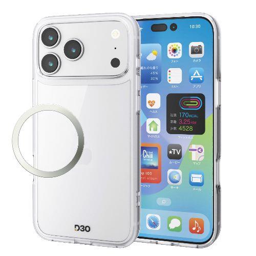 エレコム(ELECOM) PM-A25DD3OTCR クリア iPhone17 Pro Max ケース ハイブリッド D3O R 超衝撃保護 磁気吸着対応メタルステッカー付