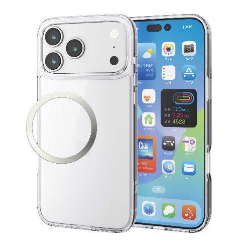 エレコム(ELECOM) PM-A25DHVCG1CR クリア iPhone17 Pro Max ケース ハイブリッド 衝撃吸収 磁気吸着対応メタルステッカー付 背面ガラス