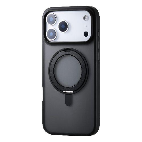 エレコム(ELECOM) PM-A25DMAGSTBK ブラック iPhone17 Pro Max ケース ハイブリッド 衝撃吸収 MAGKEEP 磁力吸着ワイヤレス充電対応 360度回転スタンド付