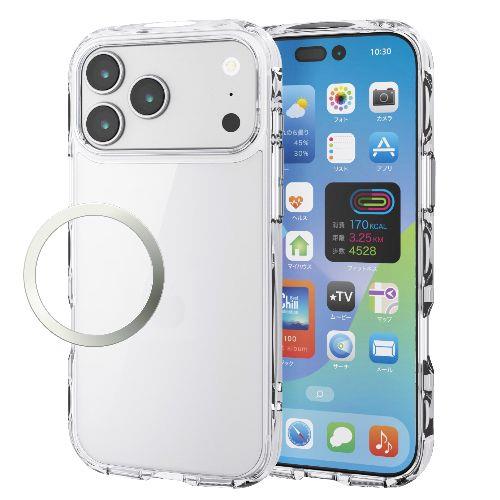 エレコム(ELECOM) PM-A25DTSLACR クリア iPhone17 Pro Max ケース ハイブリッド 衝撃吸収 軽量 薄型 磁気吸着対応メタルステッカー付