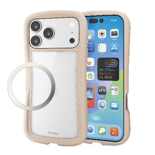 エレコム(ELECOM) PM-A25DGRPFCBE ベージュ iPhone17 Pro Max ケース ハイブリッド 衝撃吸収 磁気吸着対応メタルステッカー付 Grippy