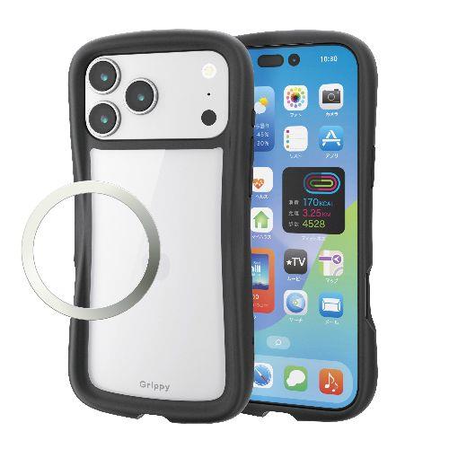 エレコム(ELECOM) PM-A25DGRPFCBK ブラック iPhone17 Pro Max ケース ハイブリッド 衝撃吸収 磁気吸着対応メタルステッカー付 Grippy