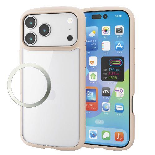 エレコム(ELECOM) PM-A25DTSLFCBE ベージュ iPhone17 Pro Max ケース ハイブリッド 衝撃吸収 軽量 薄型 磁気吸着対応メタルステッカー付
