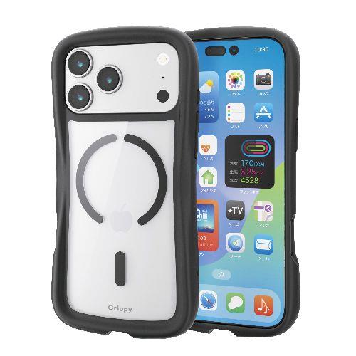 エレコム(ELECOM) PM-A25DGRPFMBK ブラック iPhone17 Pro Max ケース ハイブリッド 衝撃吸収 MAGKEEP 磁力吸着ワイヤレス充電対応 Grippy