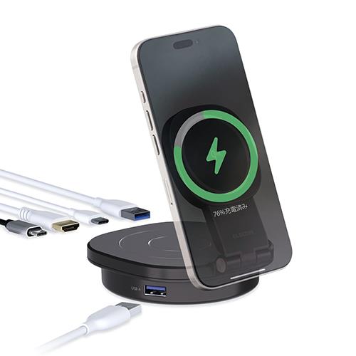 エレコム(ELECOM) DST-Q041BPBK ブラック ドッキングステーション Qi2 15Wワイヤレス充電 4K/60Hz HDMI PD100W入力/85W出力 4in1 USB 3.2 Gen1 5Gbps