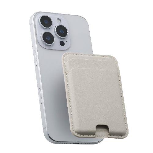 エレコム(ELECOM) AMS-MAGCDBG ベージュ MagSafe カードケース iPhone用 2枚収納 レザー風 薄型 マグネット脱着 オープンポケット スマホ カード入れ