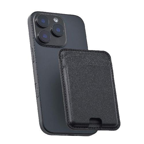 エレコム(ELECOM) AMS-MAGCDBK ブラック MagSafe カードケース iPhone用 2枚収納 レザー風 薄型 マグネット脱着 オープンポケット スマホ カード入れ