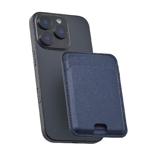 エレコム(ELECOM) AMS-MAGCDNV ネイビー MagSafe カードケース iPhone用 2枚収納 レザー風 薄型 マグネット脱着 オープンポケット スマホ カード入れ