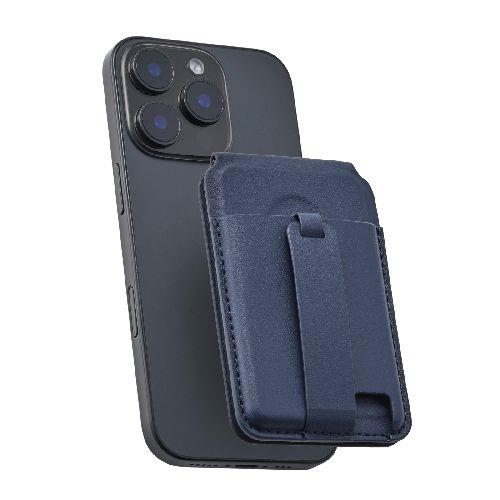 エレコム(ELECOM) AMS-MAGCSBNV ネイビー MagSafe カードケース スタンド iPhone用 磁気防止シート付 3枚収納 マット素材 バンド付 MAGKEEP