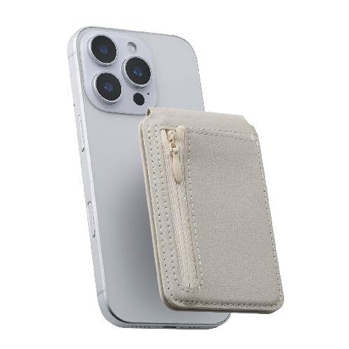 エレコム(ELECOM) AMS-MAGCWSBG ベージュ MagSafe カードウォレット スタンド iPhone用 磁気防止シート付 2枚収納+小銭ポケット 財布代用 ﾏｯﾄ素材