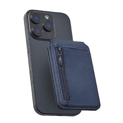 エレコム(ELECOM) AMS-MAGCWSNV ネイビー MagSafe カードウォレット スタンド iPhone用 磁気防止シート付 2枚収納+小銭ポケット 財布代用 マット素材