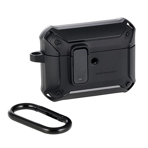 エレコム(ELECOM) AVA-AP07ZEROLB2 マットブラック AirPods Pro 3 ケース MagSafe対応 ZEROSHOCK 3構造衝撃吸収 ロック機能 カラビナ付 落下防止