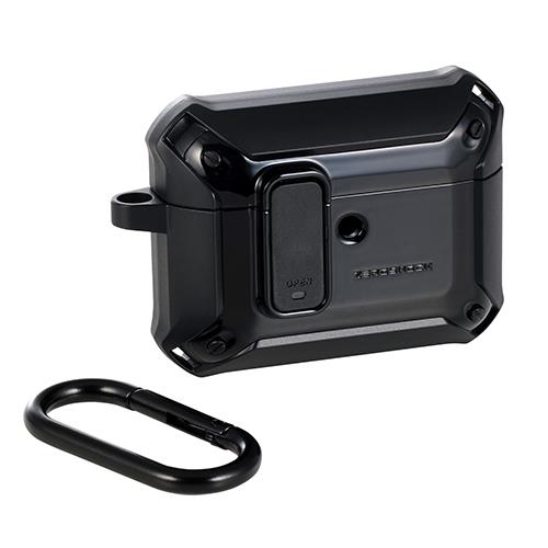 エレコム(ELECOM) AVA-AP07ZEROLBK ブラック AirPods Pro 3 ケース MagSafe対応 ZEROSHOCK 3構造衝撃吸収 ロック機能 カラビナ付 落下防止