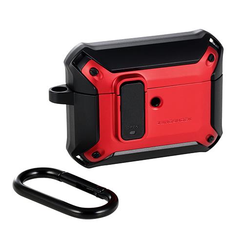 エレコム(ELECOM) AVA-AP07ZEROLRD レッド AirPods Pro 3 ケース MagSafe対応 ZEROSHOCK 3構造衝撃吸収 ロック機能 カラビナ付 落下防止