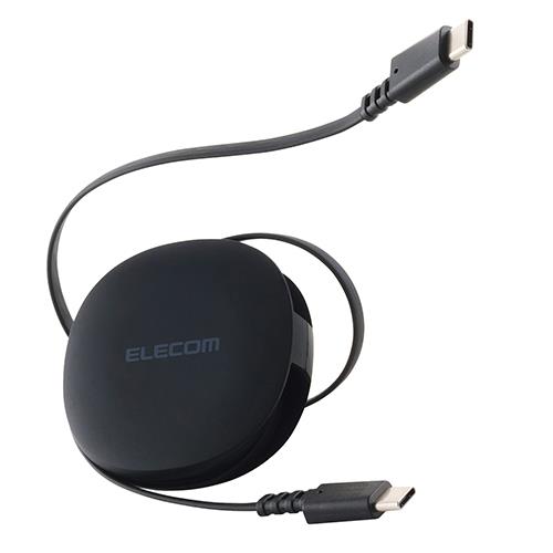 エレコム(ELECOM) MPA-CCRLC09BK ブラック 巻き取り式 充電ケーブル USB-C to USB-C 90cm PD60W データ転送対応 コンパクト収納