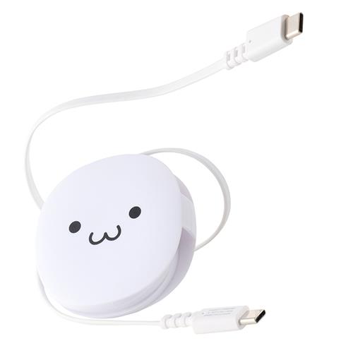 エレコム(ELECOM) MPA-CCRLC09WF しろちゃん ホワイト×ブラック 巻き取り式 充電ケーブル USB-C to USB-C 90cm PD60W データ転送対応 コンパクト収納