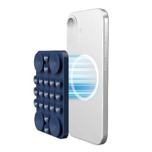 エレコム(ELECOM) P-TKPTMAG01NV ネイビー スマホホルダー 吸盤 MagSafe対応 iPhone用 強力固定 動画視聴 自撮り 壁鏡ガラス貼付 シリコン コンパクト