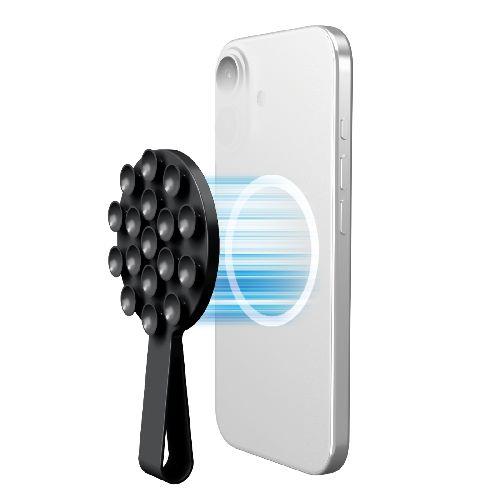 エレコム(ELECOM) P-TKPTMAGB01BK ブラック スマホホルダー 吸盤 MagSafe対応 iPhone用 落下防止バンド付 強力固定 動画視聴 自撮り 壁鏡ガラス貼付