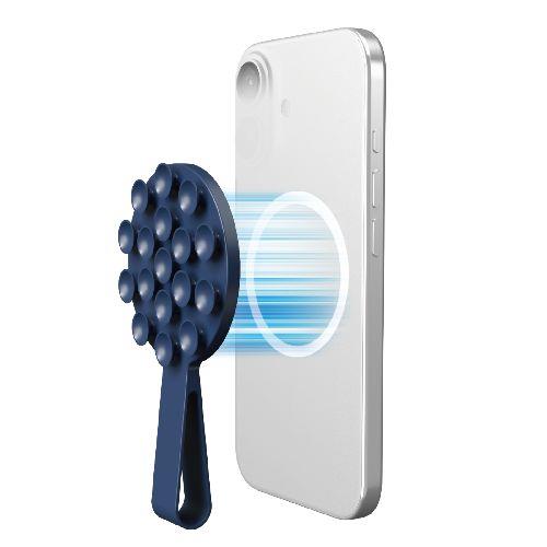 エレコム(ELECOM) P-TKPTMAGB01NV ネイビー スマホホルダー 吸盤 MagSafe対応 iPhone用 落下防止バンド付 強力固定 動画視聴 自撮り 壁鏡ガラス貼付