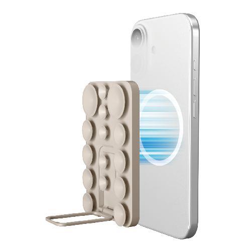 エレコム(ELECOM) P-TKPTMAGS01BG ベージュ スマホホルダー 吸盤 MagSafe対応 iPhone用 スタンド機能付 縦横対応 強力固定 動画視聴 壁鏡ガラス貼付