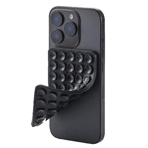 エレコム(ELECOM) P-TKPTSUC01BK ブラック スマホホルダー 両面吸盤 全機種対応 強力固定 動画視聴 自撮り 壁鏡ガラス貼付 シリコン コンパクト