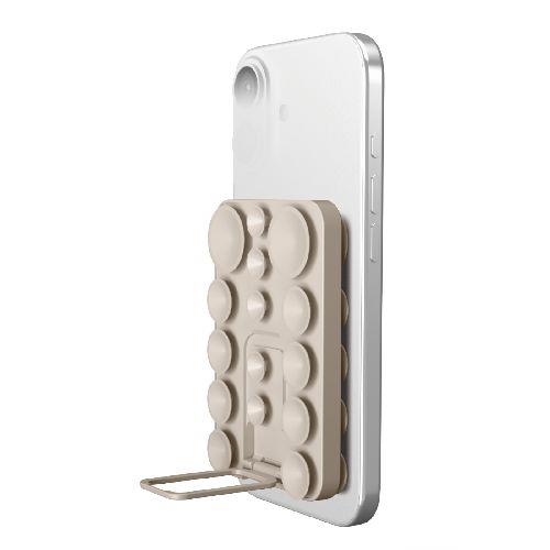 エレコム(ELECOM) P-TKPTSUCS01BG ベージュ スマホホルダー 両面吸盤 全機種対応 スタンド機能付 縦横対応 強力固定 動画視聴 壁鏡ガラス貼付 シリコン