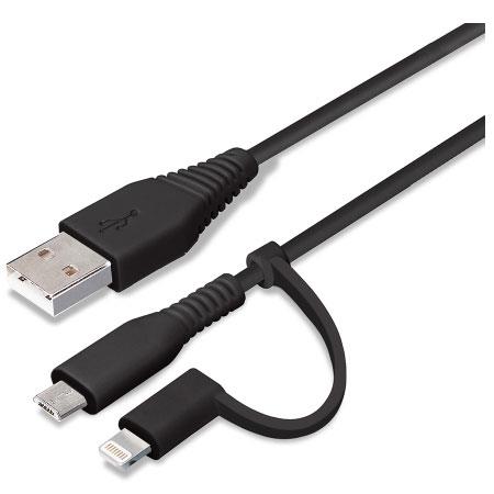 PGA PG-LMC10M03BK ブラック 変換コネクタ付き 2in1 USBケーブル Lightningµ 1m