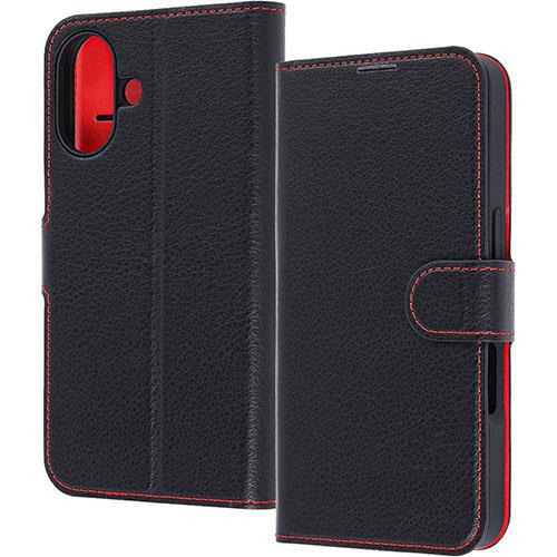 ray-out(レイ・アウト) iPhone17用 手帳型レザーケース シンプル マグネット / ブラック/レッド RT-P52ELC1/BR