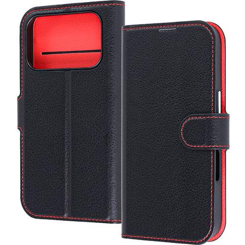 ray-out(レイ・アウト) iPhone17 Pro用 手帳型レザーケース シンプル マグネット / ブラック/レッド RT-P53ELC1/BR