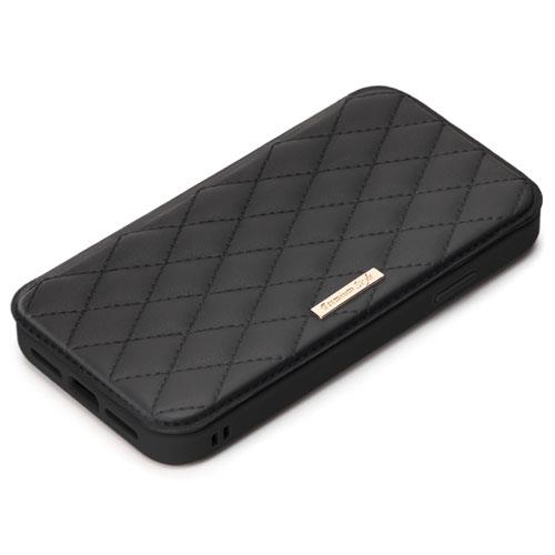 PGA PG-21JGF03BK キルティング調ブラック iPhone 13 mini用 手帳型カバー ガラスフリップケース