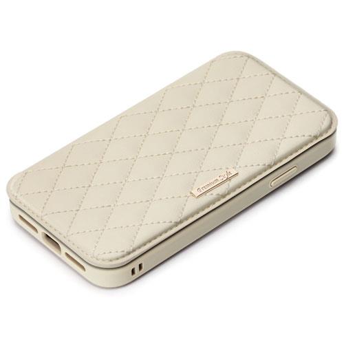 PGA PG-21JGF04IV キルティング調アイボリー iPhone 13 mini用 手帳型カバー ガラスフリップケース