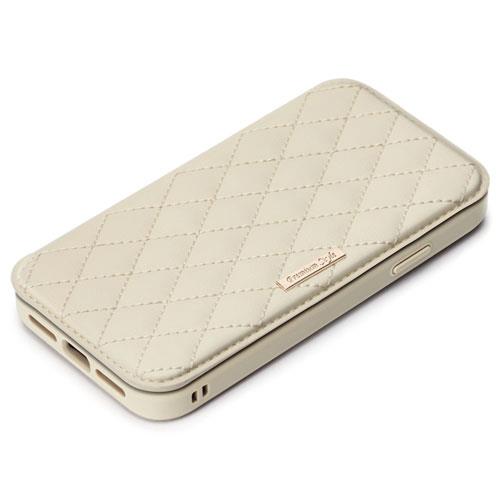 PGA PG-21NGF08IV アイボリー iPhone 13 Pro用 ガラスフリップケース キルティング調