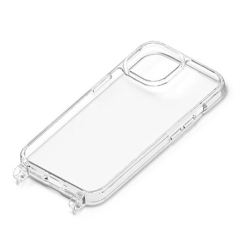 PGA iPhone15用 ショルダーストラップホール付クリアハイブリッドケース クリア