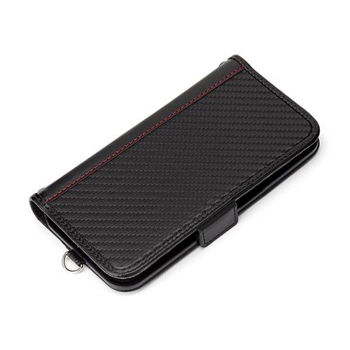 PGA iPhone15 Pro用 フリップカバー カーボン調ブラック
